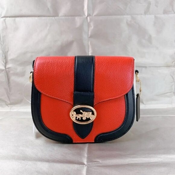 COACH Georgie Saddle Bag In Signature Canvas C3596 IM/Bright Poppy Multi - Picture 1 of 6